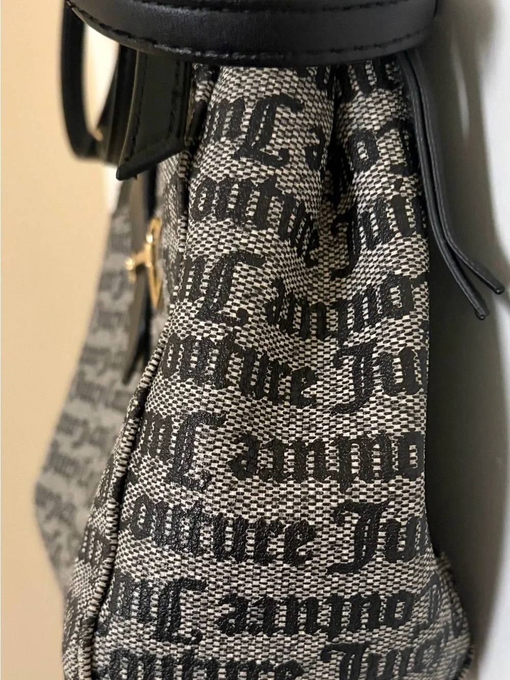Juicy Couture Black and Beige Logo Shoulder Bag with Gold Heart Detail